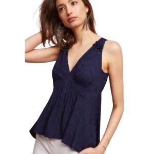 Anthropologie Maeve Bretta Gathered Tank Top, Navy Blue, Small